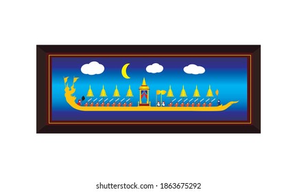 Vector de la hermosa Royal Barge Suphannahong en el río de Tailandia, concepto de vectores de estilo tradicional tailandés.