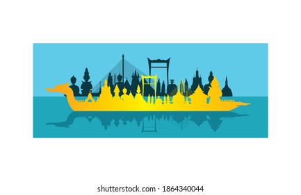 Vector of beautiful Thai Royal Barge Suphannahong on the River of Thailand,Traditional Thai style Vector concept.