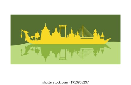 Vector de la hermosa Royal Barge Suphannahong en el río de Tailandia, concepto de vectores de estilo tradicional tailandés.