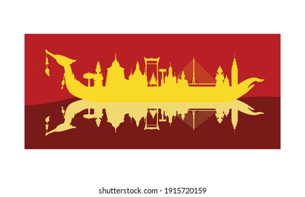 Vector of beautiful Thai Royal Barge Suphannahong on the River of Thailand,Traditional Thai style Vector concept.