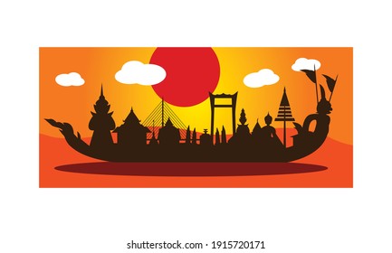 Vector of beautiful Thai Royal Barge Suphannahong on the River of Thailand,Traditional Thai style Vector concept.