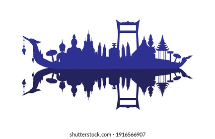 Vector of beautiful Thai Royal Barge Suphannahong on the River of Thailand,Traditional Thai style Vector concept.