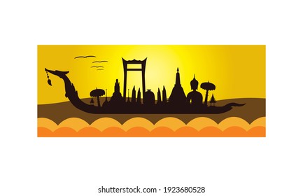 Vector of beautiful Thai Royal Barge Suphannahong on the River of Thailand,Traditional Thai style Vector concept.