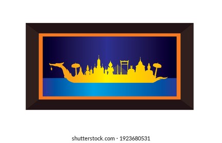 Vektorgrafik des schönen thailändischen Königsbarge Suphannahong am Fluss Thailand, traditionelles thailändisches Vektorkonzept.