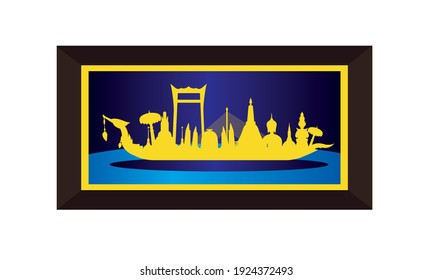 Vector de la hermosa Royal Barge Suphannahong en el río de Tailandia, concepto de vectores de estilo tradicional tailandés.