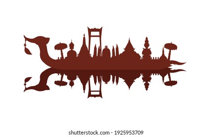 Vector of beautiful Thai Royal Barge Suphannahong on the River of Thailand,Traditional Thai style Vector concept.