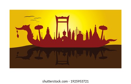 Vector of beautiful Thai Royal Barge Suphannahong on the River of Thailand,Traditional Thai style Vector concept.