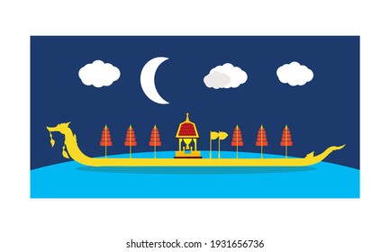 Vector of beautiful Thai Royal Barge Suphannahong on the River of Thailand,Traditional Thai style Vector concept.