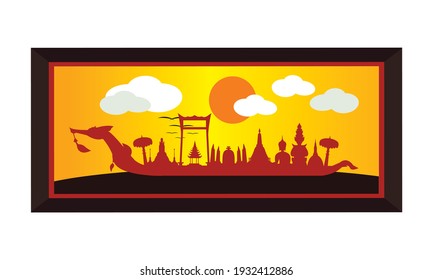 Vector of beautiful Thai Royal Barge Suphannahong on the River of Thailand,Traditional Thai style Vector concept.