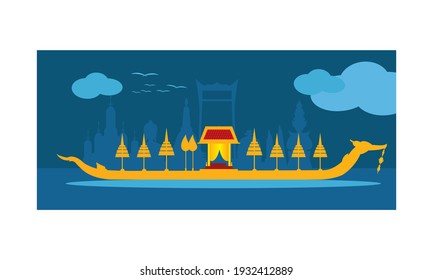 Vector de la hermosa Royal Barge Suphannahong en el río de Tailandia, concepto de vectores de estilo tradicional tailandés.