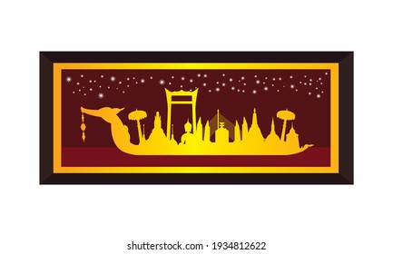 Vector of beautiful Thai Royal Barge Suphannahong on the River of Thailand,Traditional Thai style Vector concept.