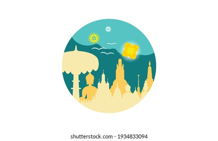 Vector of beautiful Thai Royal Barge Suphannahong on the River of Thailand,Traditional Thai style Vector concept.