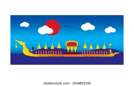 Vector of beautiful Thai Royal Barge Suphannahong on the River of Thailand,Traditional Thai style Vector concept.