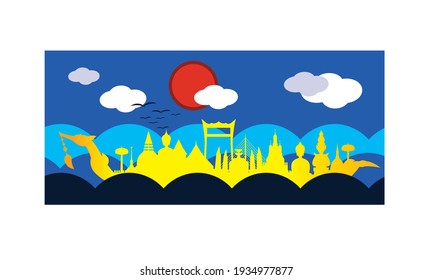 Vector de la hermosa Royal Barge Suphannahong en el río de Tailandia, concepto de vectores de estilo tradicional tailandés.