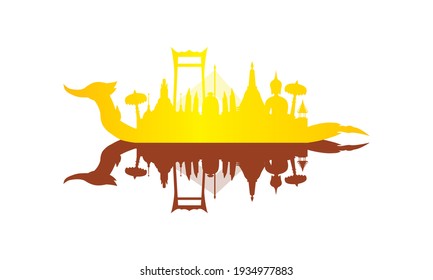 Vector de la hermosa Royal Barge Suphannahong en el río de Tailandia, concepto de vectores de estilo tradicional tailandés.
