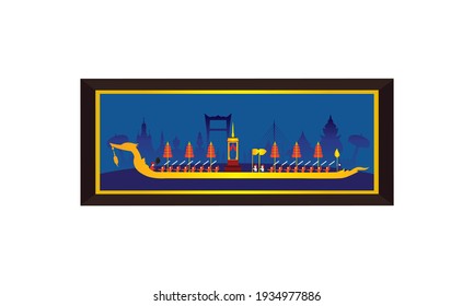 Vector of beautiful Thai Royal Barge Suphannahong on the River of Thailand,Traditional Thai style Vector concept.
