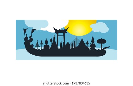 Vector of beautiful Thai Royal Barge Suphannahong on the River of Thailand,Traditional Thai style Vector concept.