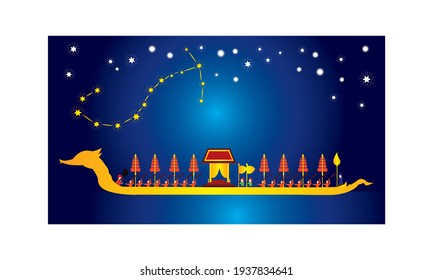 Vector of beautiful Thai Royal Barge Suphannahong on the River of Thailand,Traditional Thai style Vector concept.