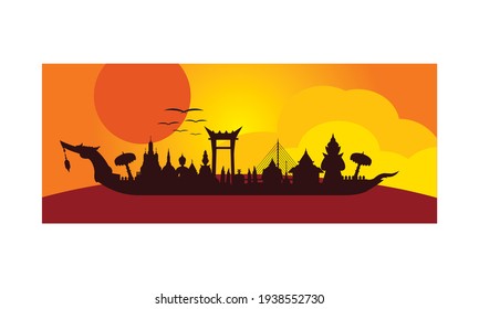 Vector of beautiful Thai Royal Barge Suphannahong on a River of Thailand,Traditional Thai style Vector concept.