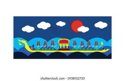 Vector of beautiful Thai Royal Barge Suphannahong on a River of Thailand,Traditional Thai style Vector concept.