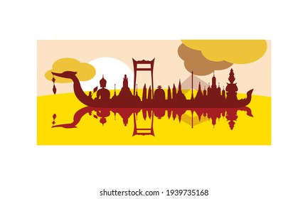 Vector of beautiful Thai Royal Barge Suphannahong on the River of Thailand,Traditional Thai style Vector concept.