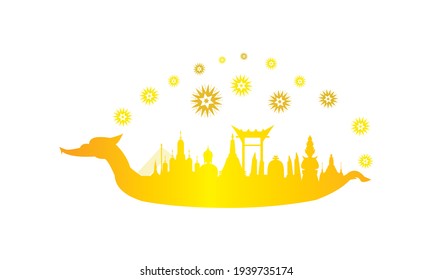 Vector de la hermosa Royal Barge Suphannahong en el río de Tailandia, concepto de vectores de estilo tradicional tailandés.