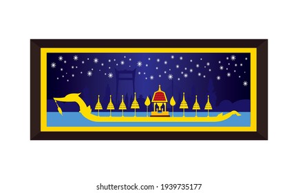 Vector of beautiful Thai Royal Barge Suphannahong on the River of Thailand,Traditional Thai style Vector concept.