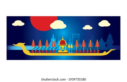 Vector of beautiful Thai Royal Barge Suphannahong on the River of Thailand,Traditional Thai style Vector concept.