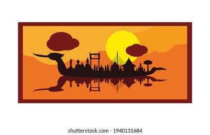 Vector of beautiful Thai Royal Barge Suphannahong on the River of Thailand,Traditional Thai style Vector concept.