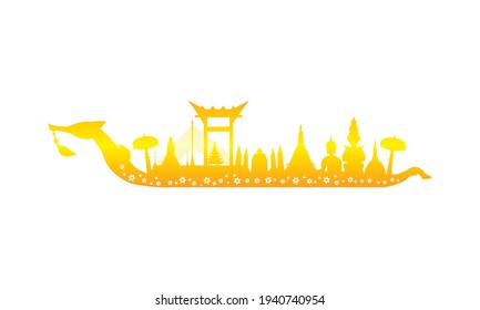Vector of beautiful Thai Royal Barge Suphannahong on the River of Thailand,Traditional Thai style Vector concept.