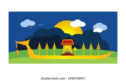 Vector of beautiful Thai Royal Barge Suphannahong on the River of Thailand,Traditional Thai style Vector concept.