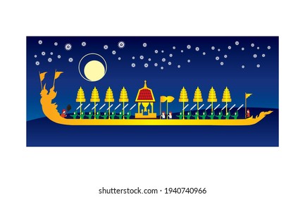 Vector of beautiful Thai Royal Barge Suphannahong on the River of Thailand,Traditional Thai style Vector concept.