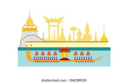 Vector de la hermosa Royal Barge Suphannahong en el río de Tailandia, concepto de vectores de estilo tradicional tailandés.