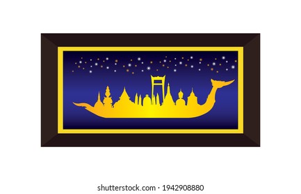 Vector of beautiful Thai Royal Barge Suphannahong on the River of Thailand,Traditional Thai style Vector concept.