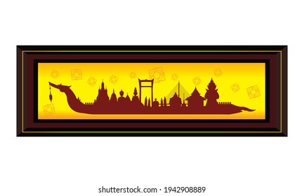 Vector of beautiful Thai Royal Barge Suphannahong on the River of Thailand,Traditional Thai style Vector concept.