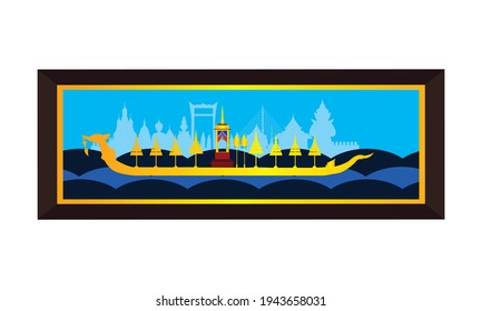 Vektorgrafik des schönen thailändischen Königsbarge Suphannahong am Fluss Thailand, traditionelles thailändisches Vektorkonzept.