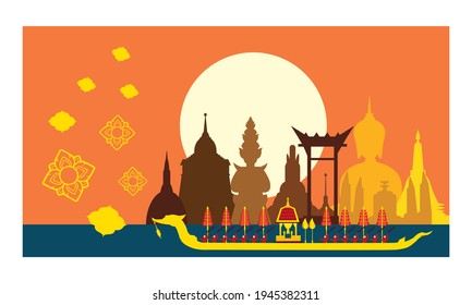 Vector of beautiful Thai Royal Barge Suphannahong on the River of Thailand,Traditional Thai style Vector concept.