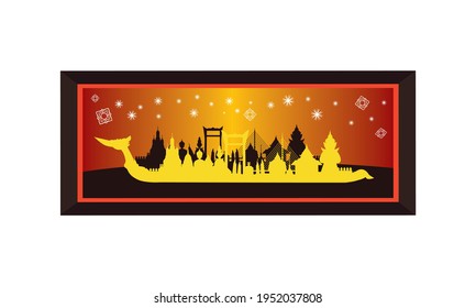 Vector of beautiful Thai Royal Barge Suphannahong on the River of Thailand,Traditional Thai style Vector concept.