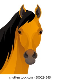 Vector beautiful thoroughbred light-bay horse portrait, farm animal icon, equestrian design element