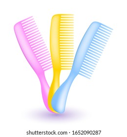 Vector beautiful three color hair brush isolated on a white background. Realistic vector illustration.