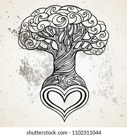 vector beautiful tree with the heart shaped root isolated white background