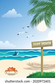 Vector of Beautiful Tropical Surfing Beach