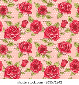 Vector Beautiful Vintage Roses Background. Floral Seamless Pattern
