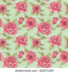 Vector Beautiful Vintage Roses Background. Floral Seamless Pattern
