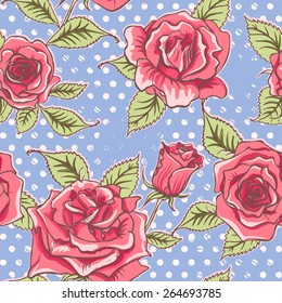 Vector Beautiful Vintage Roses Background. Floral Seamless Pattern