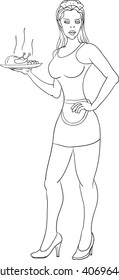 vector - beautiful waitress carries food