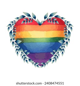 vectorial hermosa acuarela orgullo de la forma del corazón del día de San Valentín armazón de la corona. símbolo LGBT