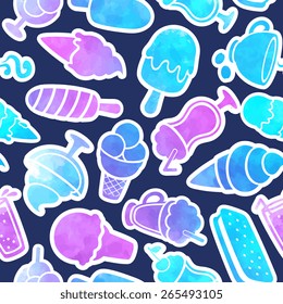 Vector Beautiful Watercolor ice cream seamless pattern