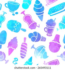 Vector Beautiful Watercolor ice cream seamless pattern