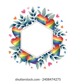 vector beautiful watercolor pride Valentine's day wreath frame. LGBT symbol